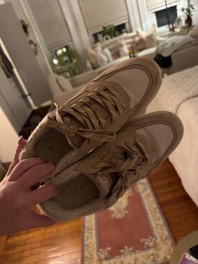 Sam Edelman Tan Lace-Up Sneakers with Shearling Trim